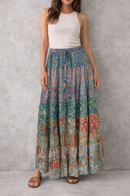 Printed viscose maxi skirt