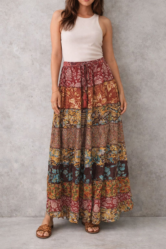 Printed viscose maxi skirt