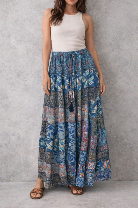 Printed viscose maxi skirt