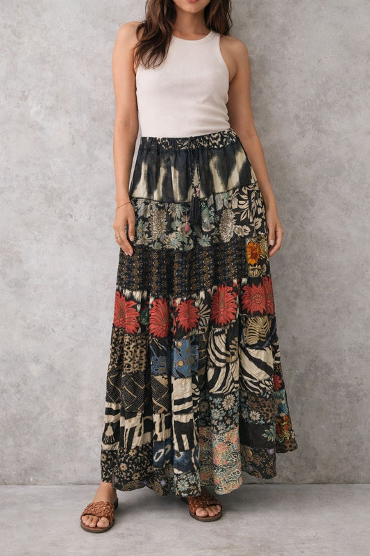 Printed viscose maxi skirt