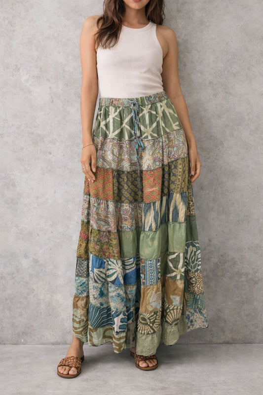 Printed viscose maxi skirt