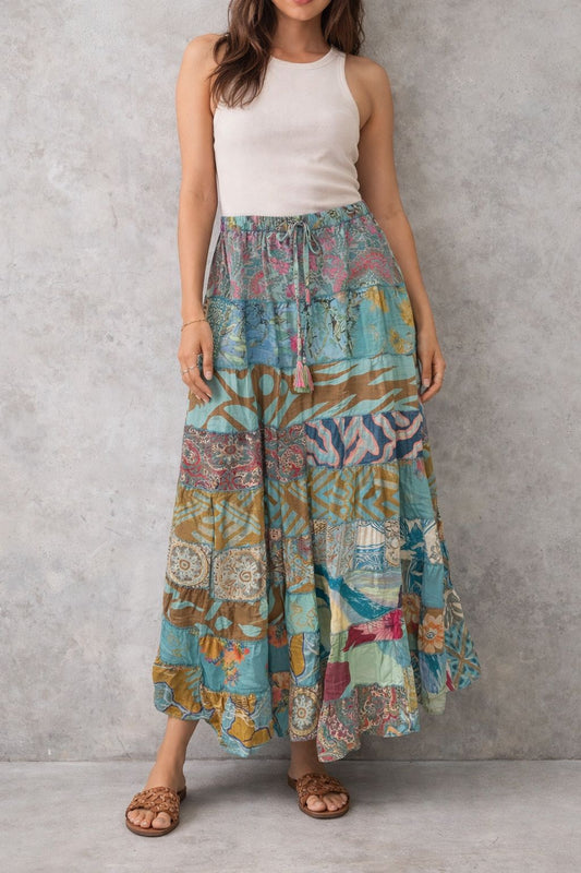 Printed viscose maxi skirt