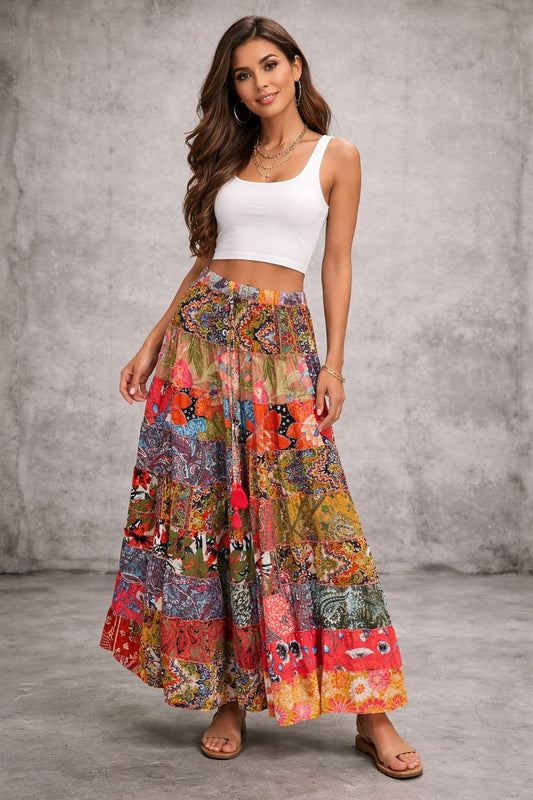 Printed viscose maxi skirt