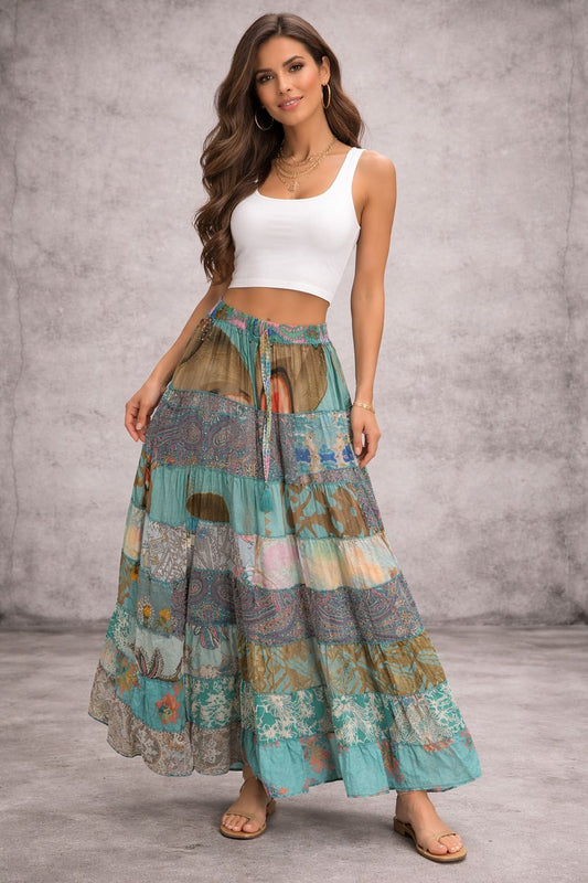 Printed viscose maxi skirt