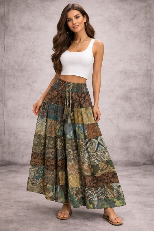 Printed viscose maxi skirt