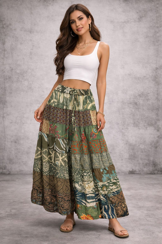 Printed viscose maxi skirt