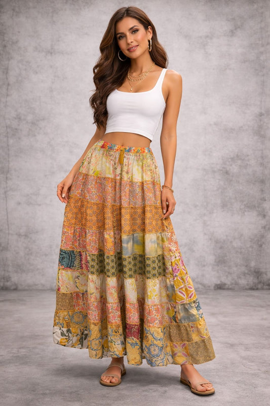 Printed viscose maxi skirt