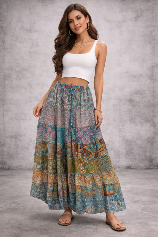 Printed viscose maxi skirt