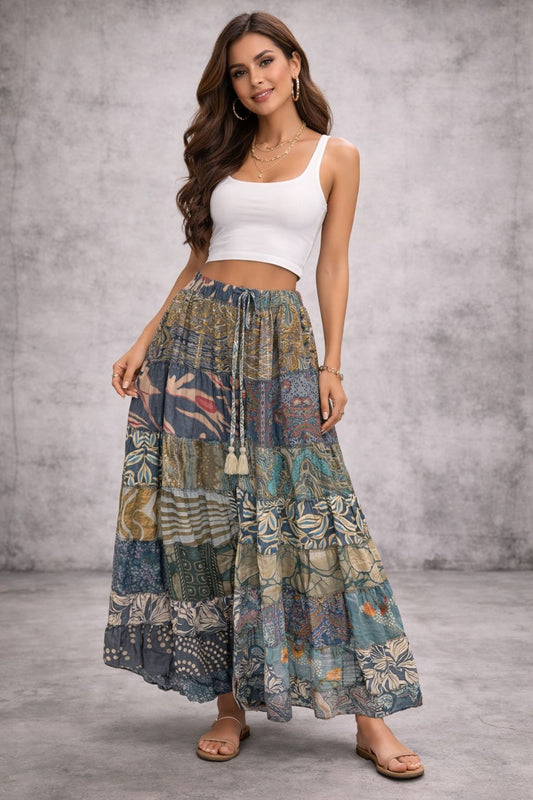Printed viscose maxi skirt