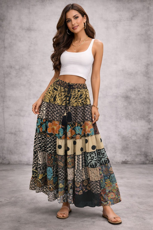 Printed viscose maxi skirt