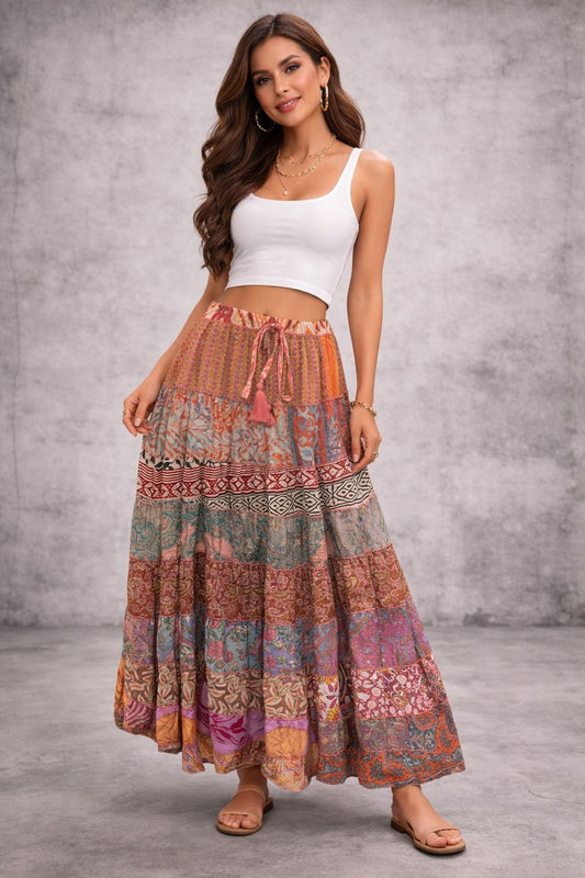Printed viscose maxi skirt