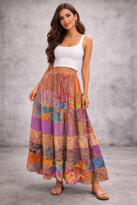 Printed viscose maxi skirt