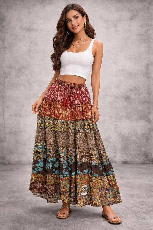 Printed viscose maxi skirt