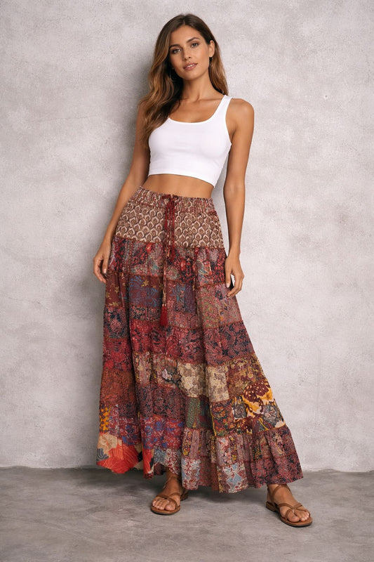 Printed viscose maxi skirt