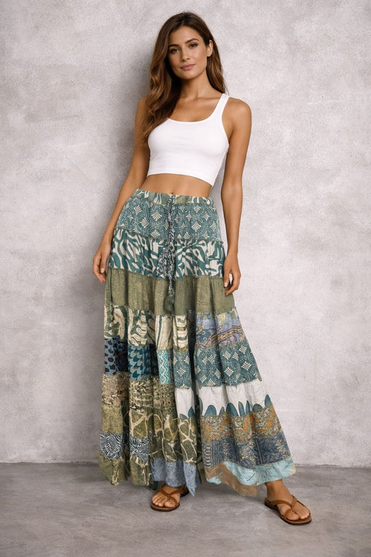 Printed viscose maxi skirt