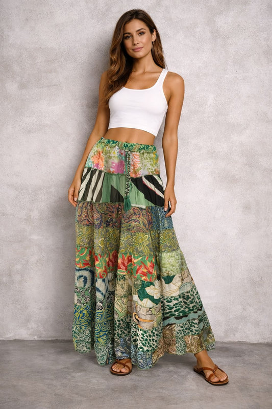 Printed viscose maxi skirt