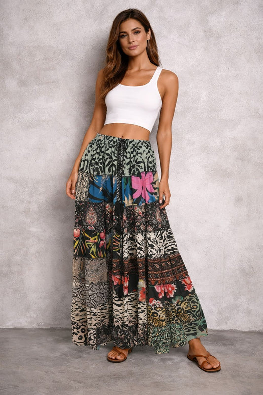 Printed viscose maxi skirt