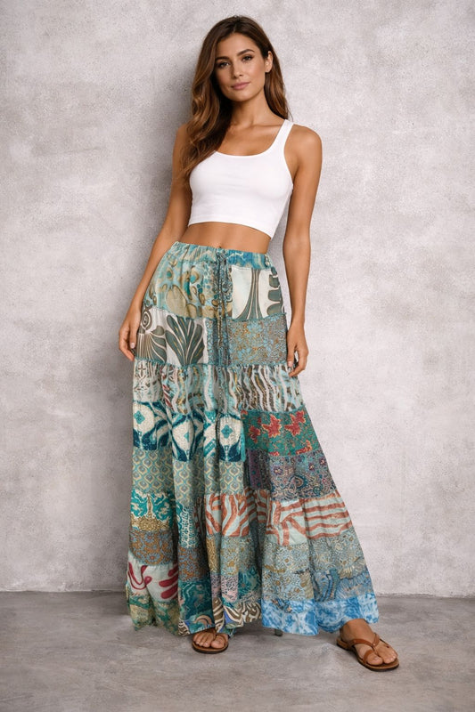 Printed viscose maxi skirt