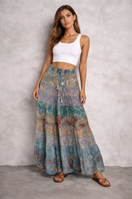 Printed viscose maxi skirt