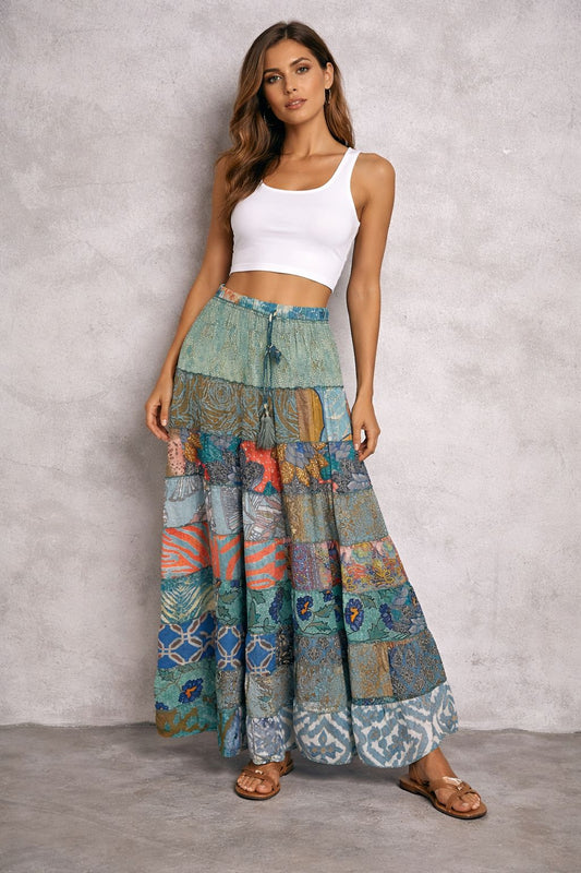 Printed viscose maxi skirt