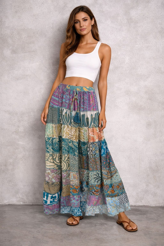 Printed viscose maxi skirt