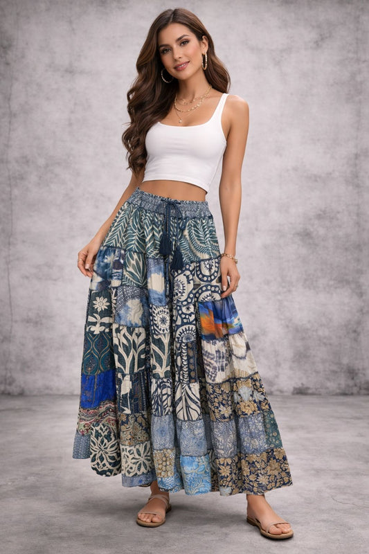 Printed viscose maxi skirt
