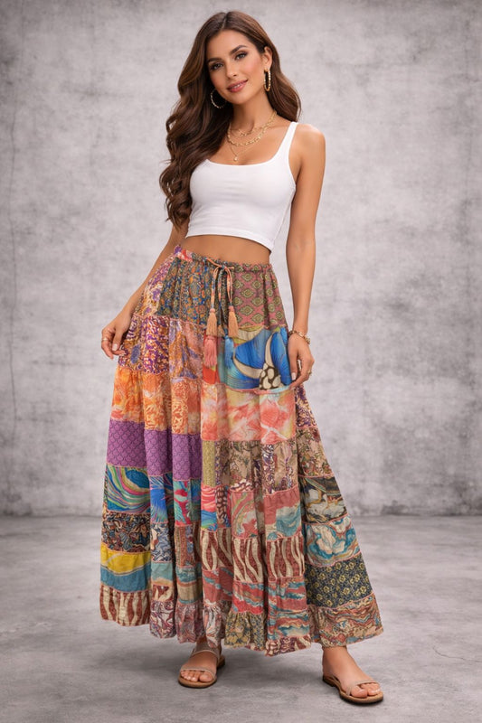 Printed viscose maxi skirt