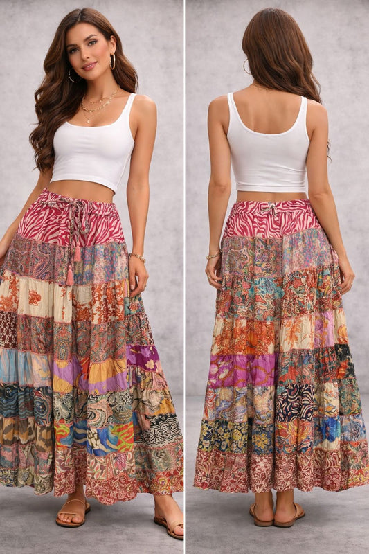 Printed viscose maxi skirt