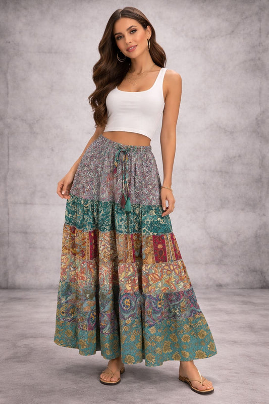 Printed viscose maxi skirt