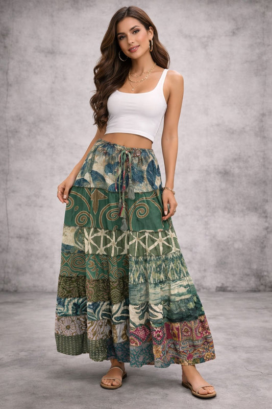 Printed viscose maxi skirt