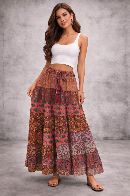 Printed viscose maxi skirt