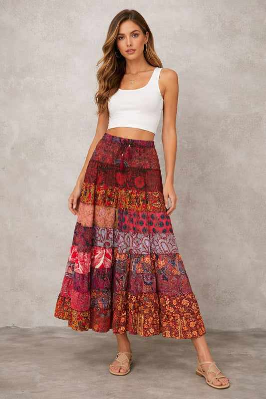 Printed viscose maxi skirt