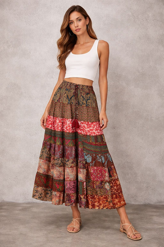 Printed viscose maxi skirt