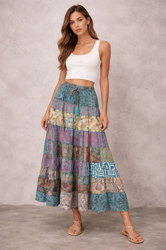 Printed viscose maxi skirt