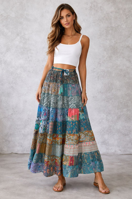 Printed viscose maxi skirt