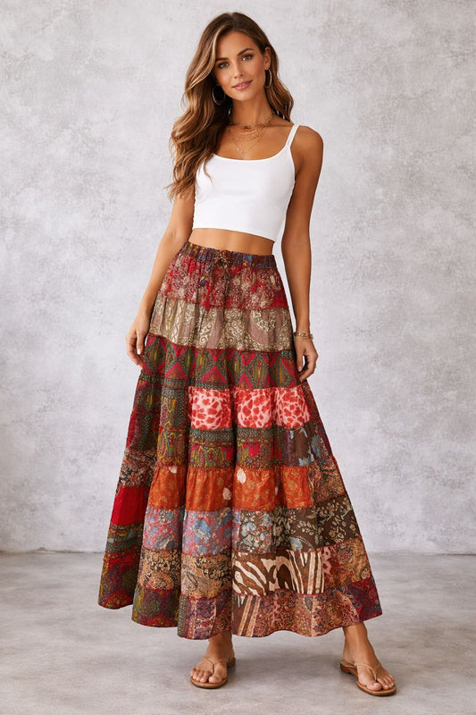 Printed viscose maxi skirt