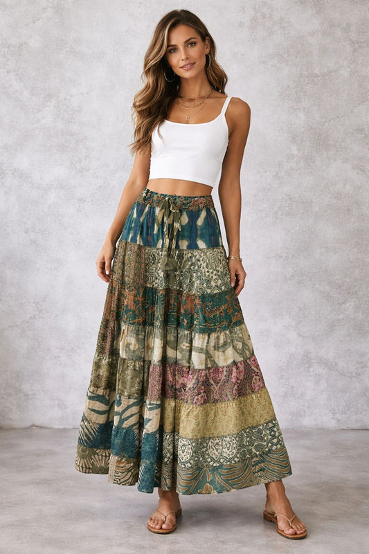 Printed viscose maxi skirt