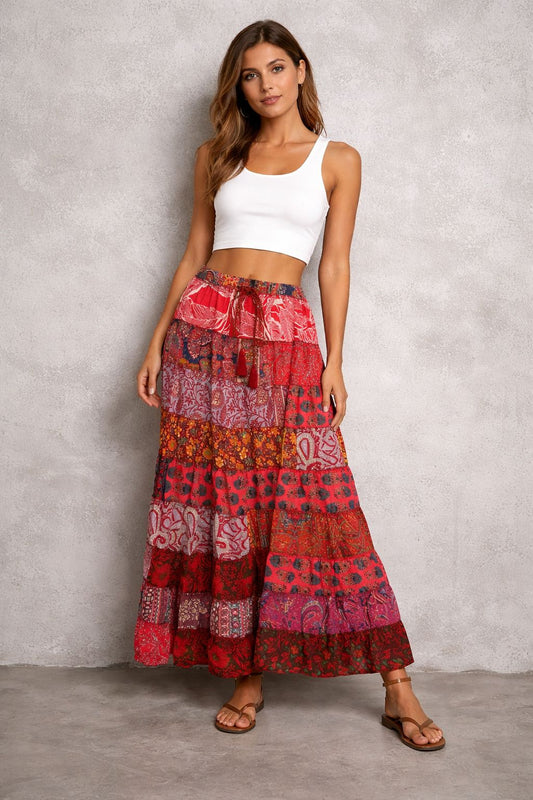 Printed viscose maxi skirt