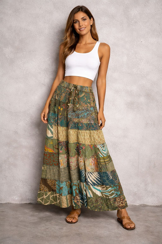 Printed viscose maxi skirt