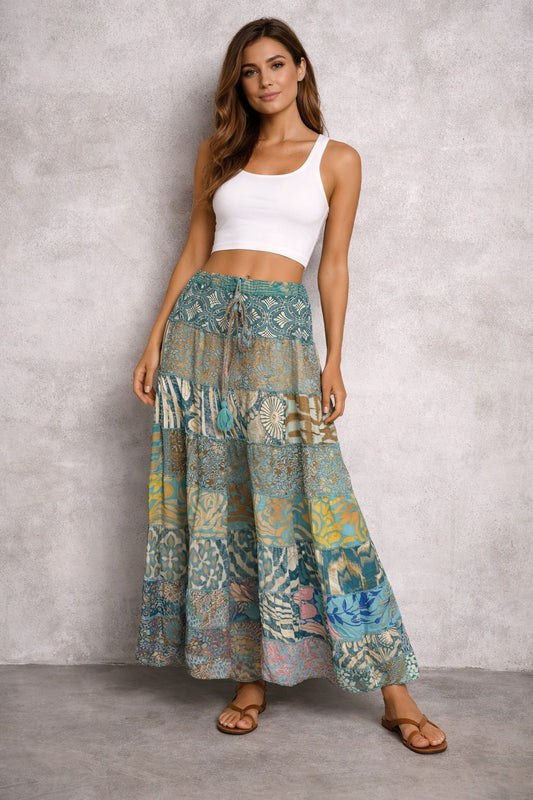 Printed viscose maxi skirt
