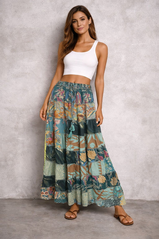 Printed viscose maxi skirt