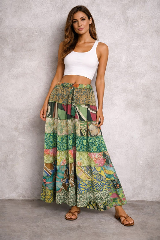 Printed viscose maxi skirt