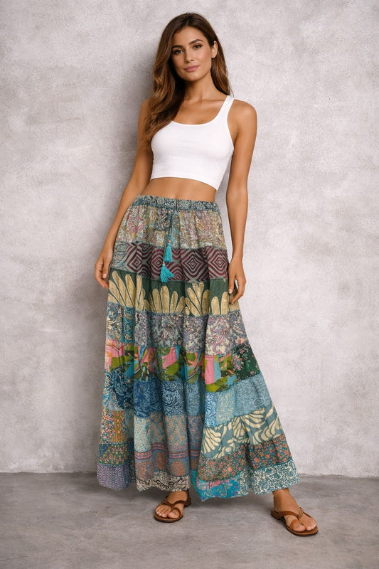 Printed viscose maxi skirt