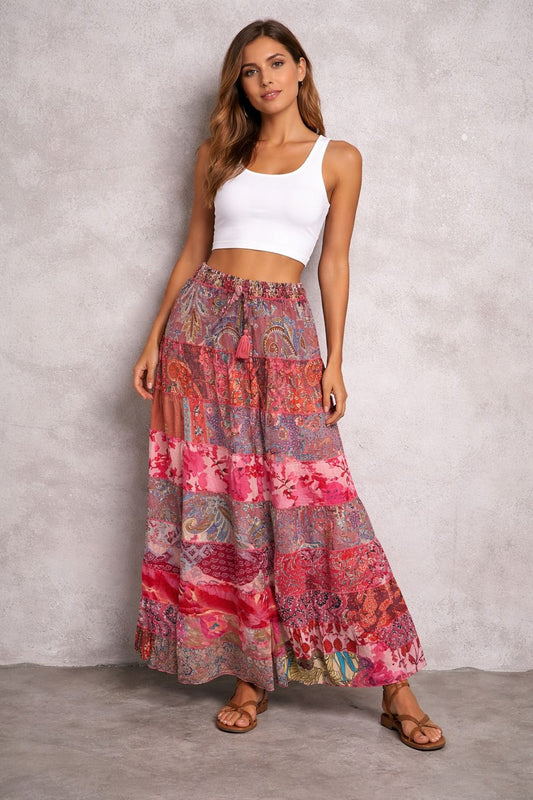 Printed viscose maxi skirt