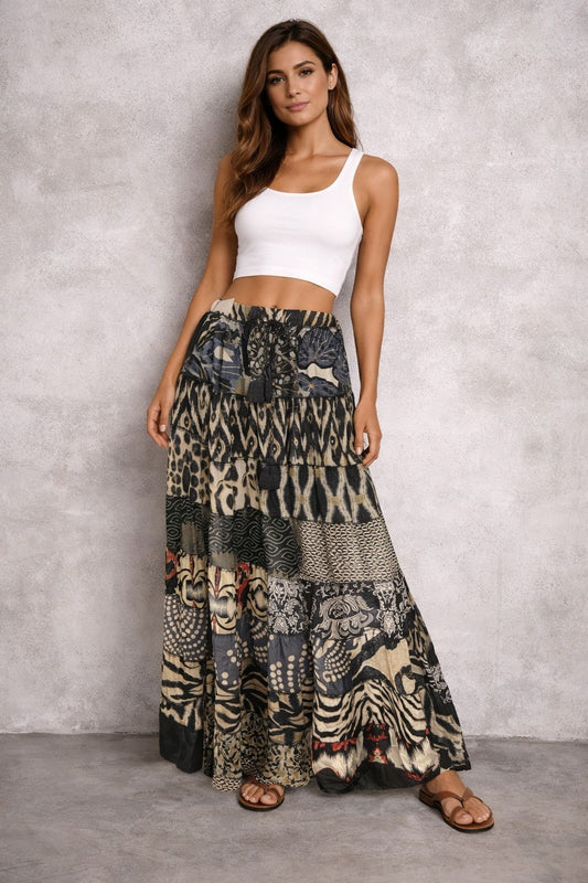 Printed viscose maxi skirt