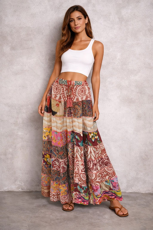 Printed viscose maxi skirt