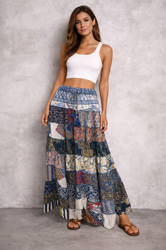 Printed viscose maxi skirt