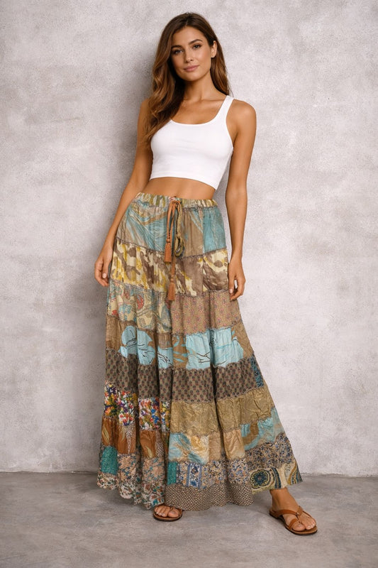 Printed viscose maxi skirt