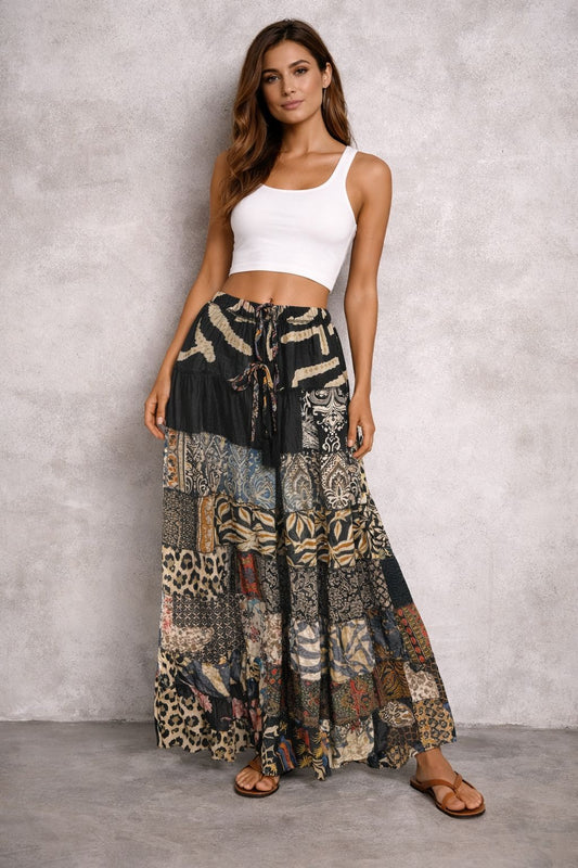 Printed viscose maxi skirt